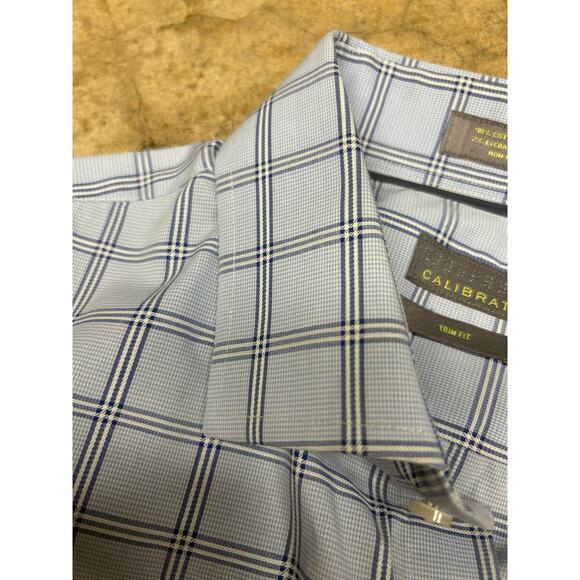 Calibrate Men’s Blue Plaid Dress Shirt – Trim Fit / Non-Iron Stretch - Picture 15 of 16